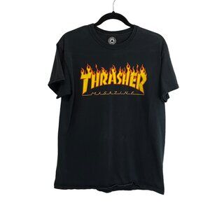 Thrasher Skateboard Magazine Black Flames Graphic Short Sleeve Tee Women Size M